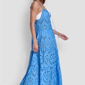 DKNY Blue Eyelet Tiered Maxi Cover Up - Sleeveless Summer Dress